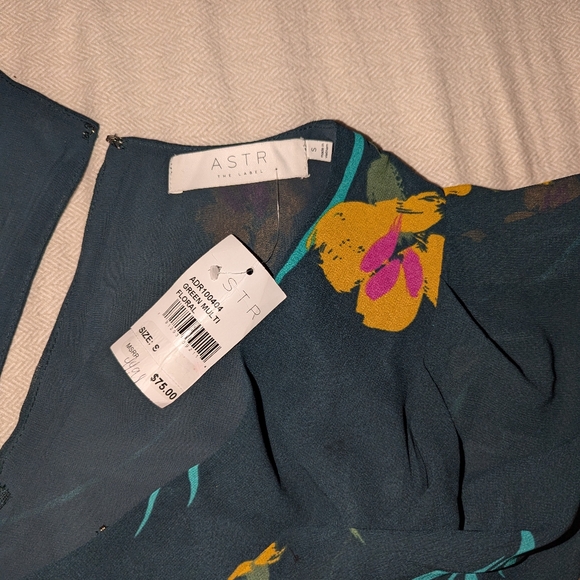 Nordstroms ASTR Dress Small Asymmetrical Drop Waist Green Multi Floral - Picture 8 of 8